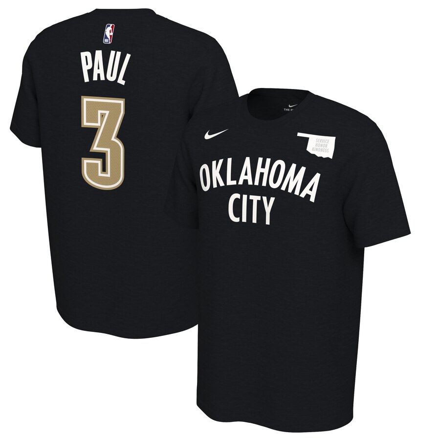 Men 2020 NBA Nike Chris Paul Oklahoma City Thunder Black 201920 Earned Edition Name  Number TShirt
